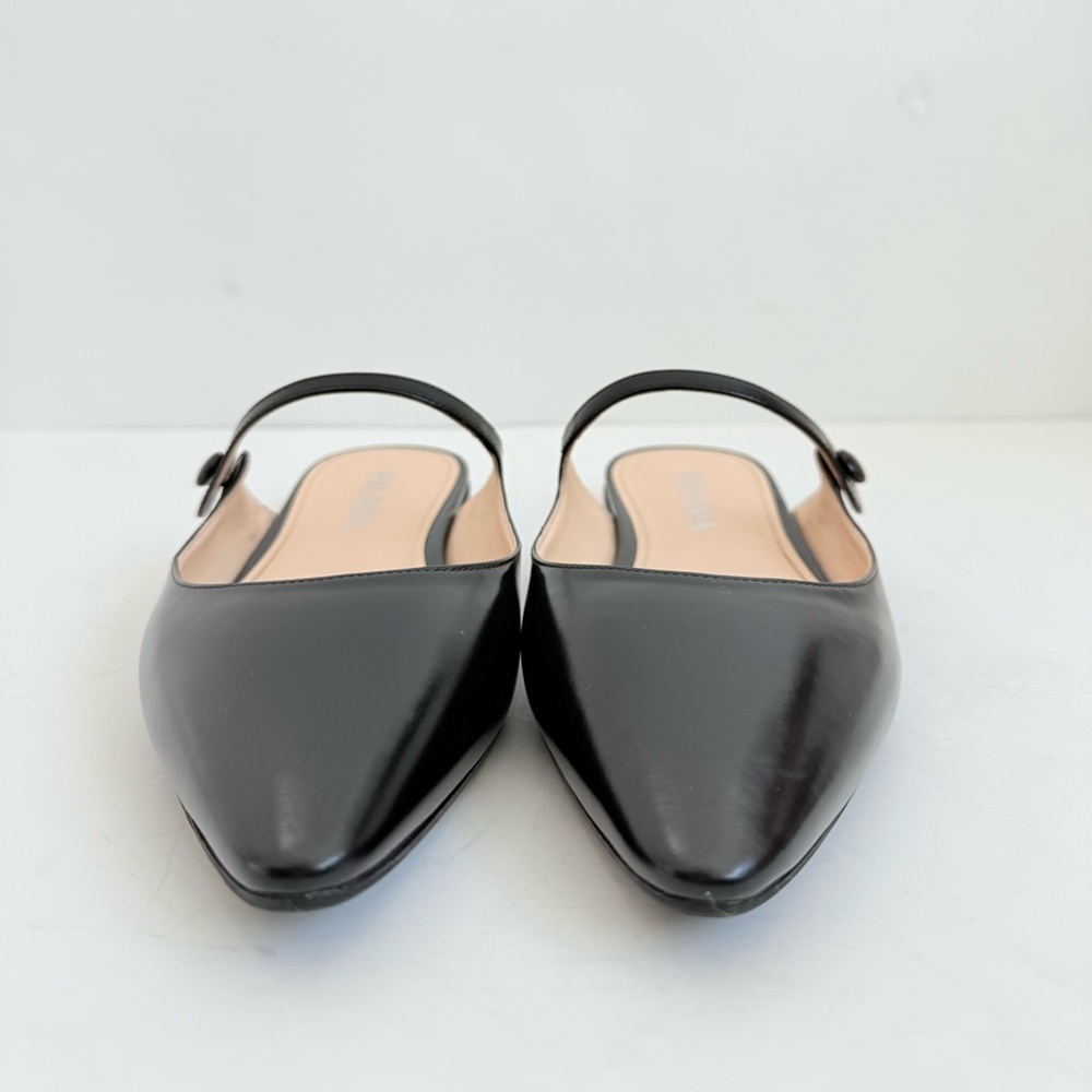 Prada Black Spazzolato Leather Mary Jane Mules Pointed Toe flats EU 37.5 - Picture 3 of 8